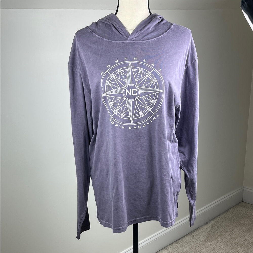 Montreat NC Unisex Medium Purple Hooded Long Sleeve Tee Compass Graphic NWT